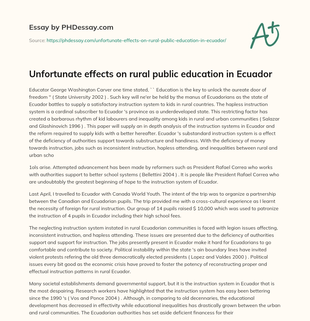 Unfortunate effects on rural public education in Ecuador essay