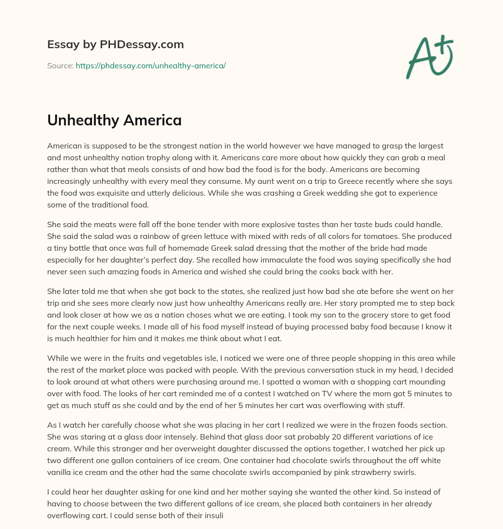 Unhealthy America essay
