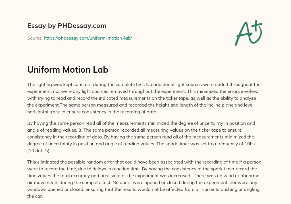 Uniform Motion Lab essay