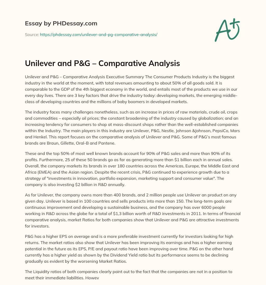 Unilever and P&G – Comparative Analysis essay