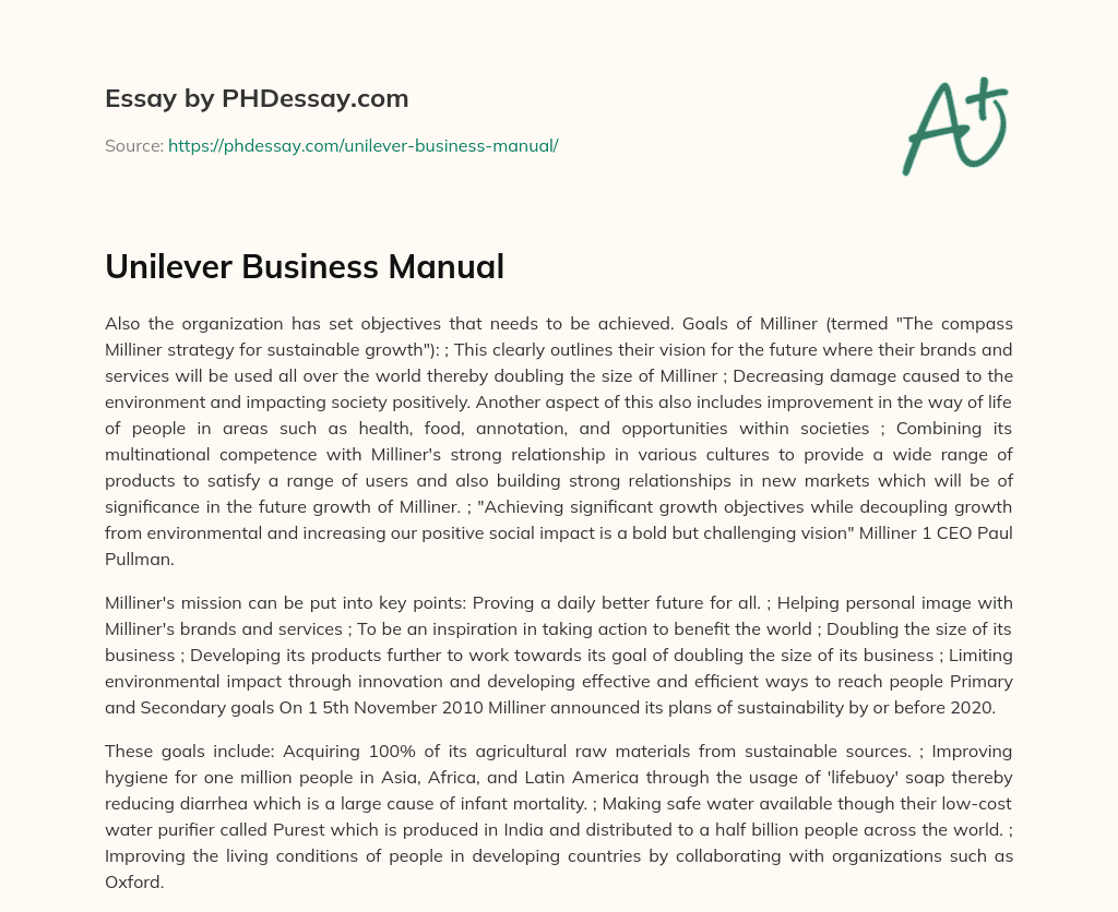 Unilever Business Manual essay