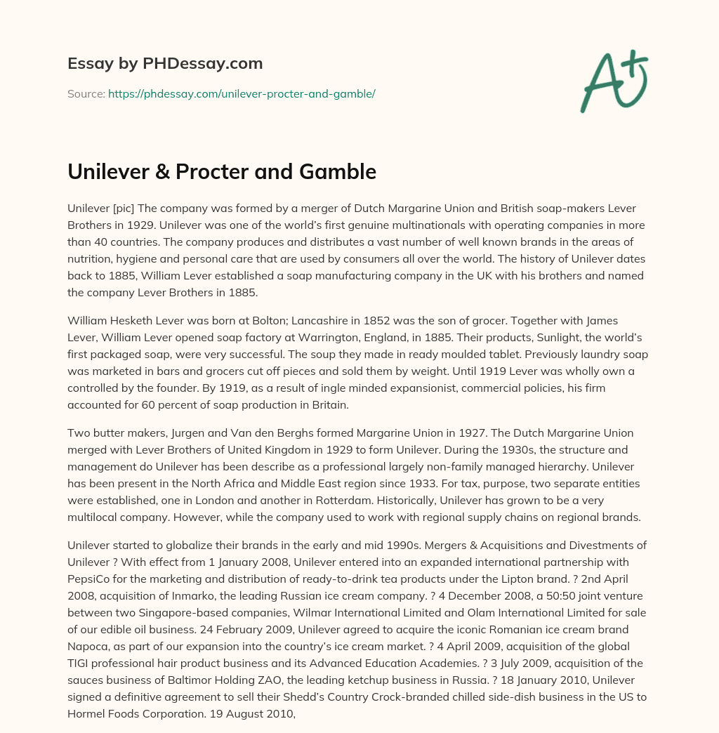 Unilever & Procter and Gamble essay
