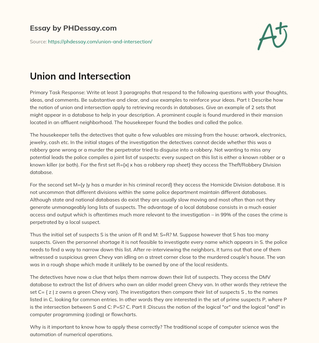 Union and Intersection essay