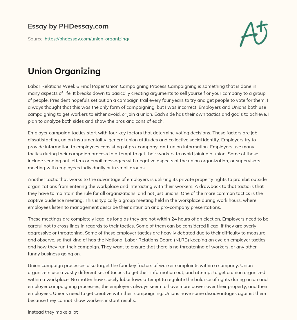 Union Organizing essay