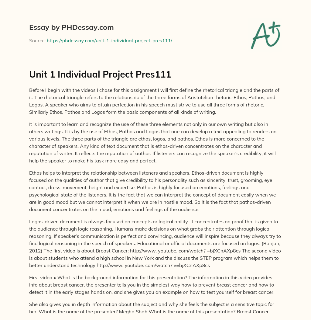Unit 1 Individual Project Pres111 essay