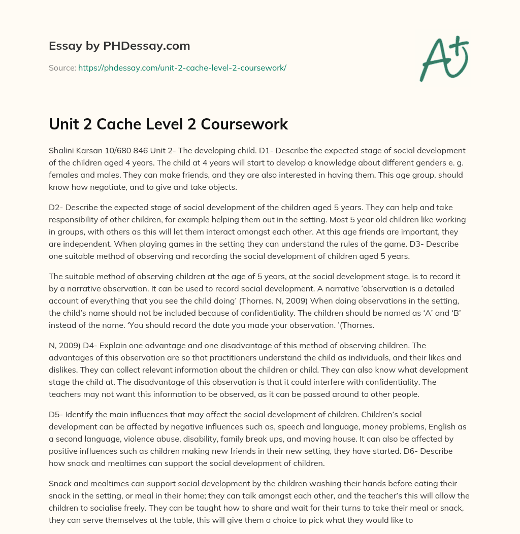 Unit 2 Cache Level 2 Coursework essay