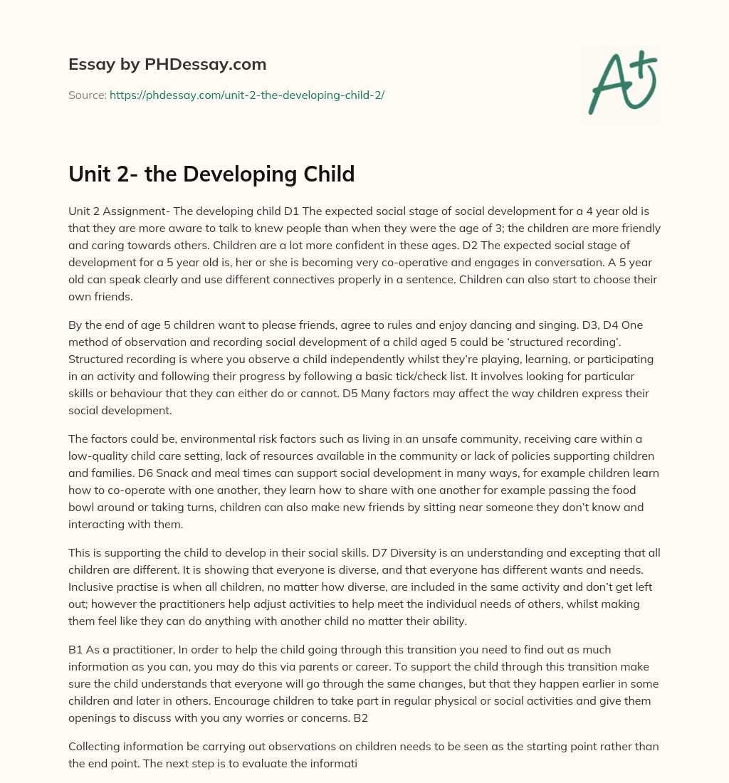 Unit 2- the Developing Child essay