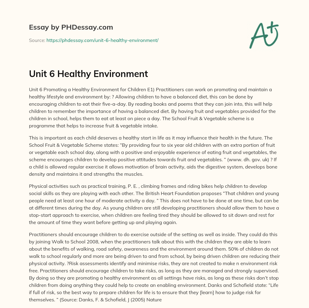 Unit 6 Healthy Environment essay