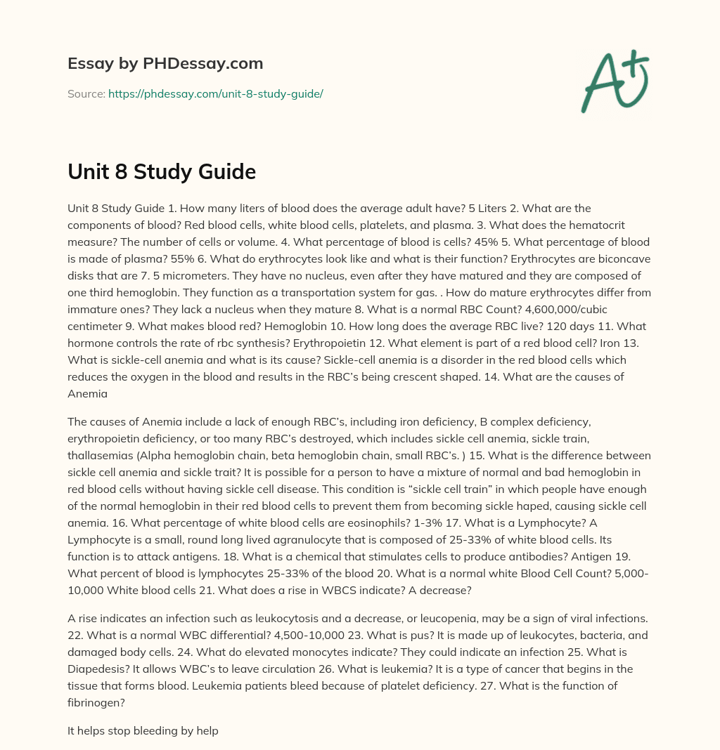 Unit 8 Study Guide essay