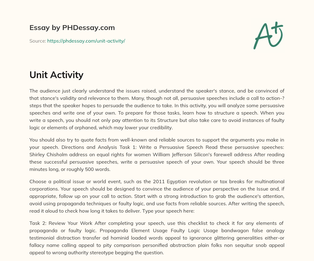 Unit Activity essay