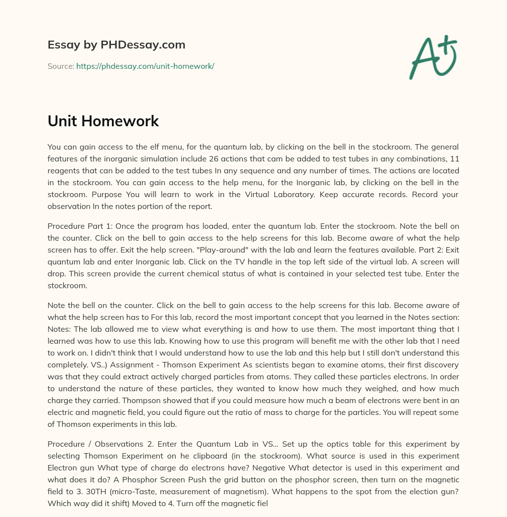 Accessing the Elf Menu and Help Screens for Quantum and Inorganic Labs essay