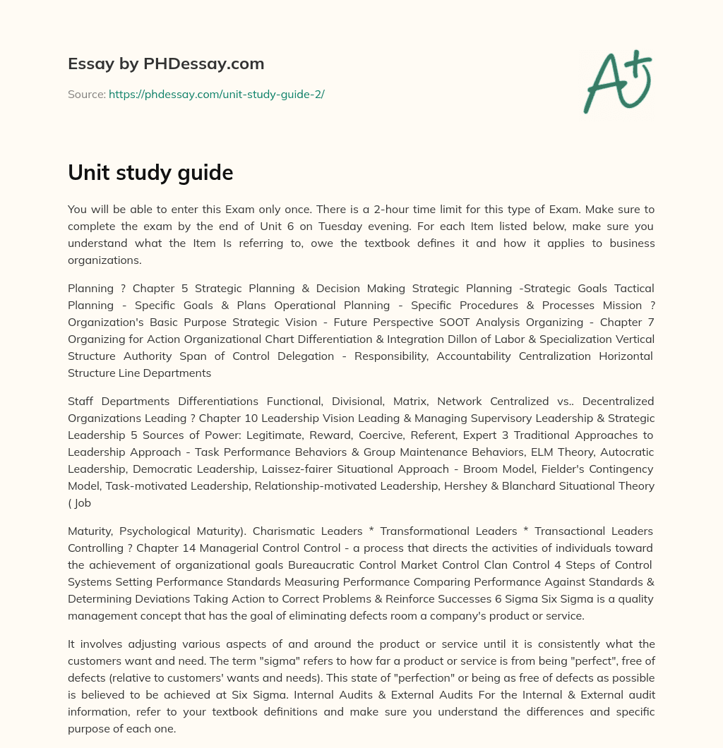 Unit  study guide essay