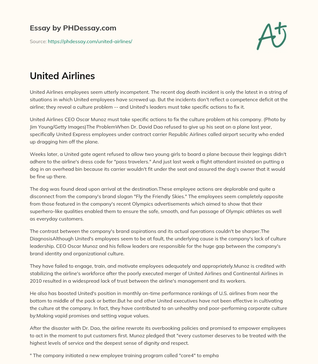 United Airlines essay