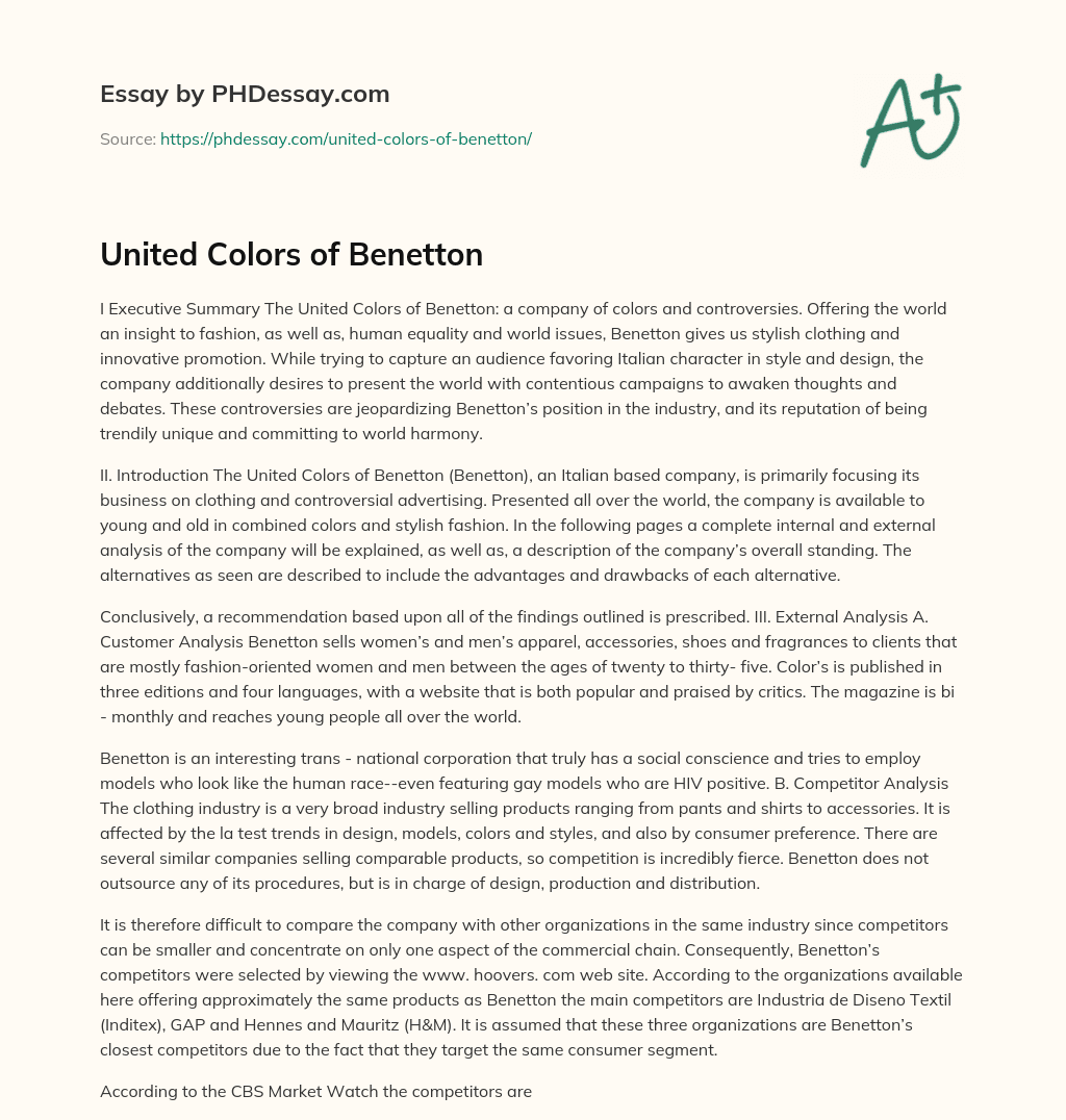 United Colors of Benetton essay