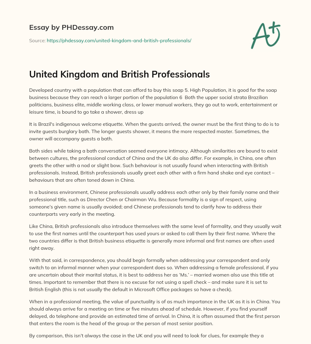 United Kingdom and British Professionals essay