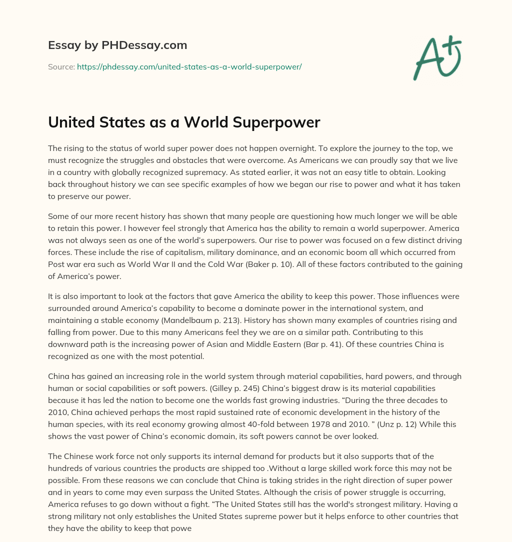 United States as a World Superpower essay