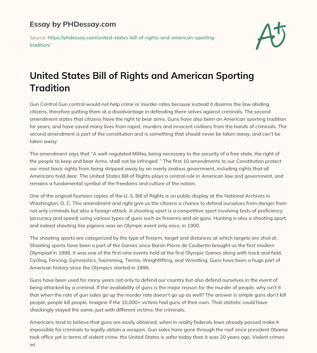 United States Bill of Rights and American Sporting Tradition essay