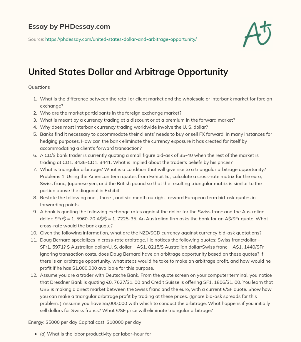 United States Dollar and Arbitrage Opportunity essay