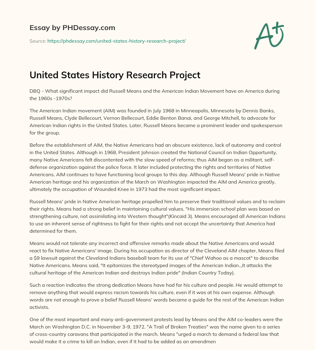 United States History Research Project essay