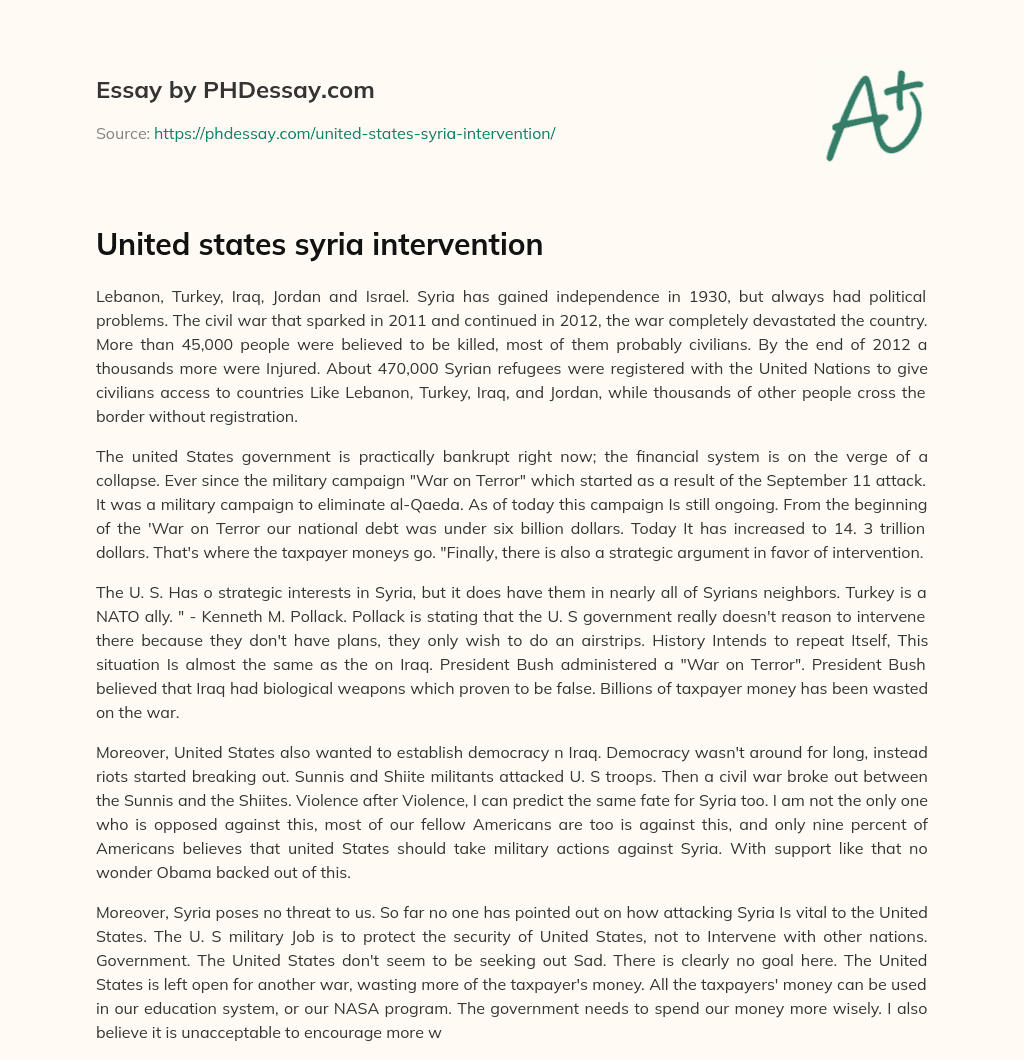 United states syria intervention essay