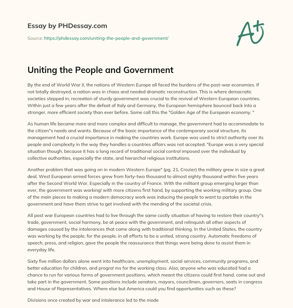Uniting the People and Government essay