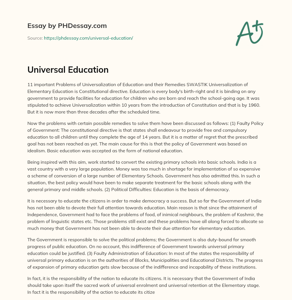 Universal Education essay