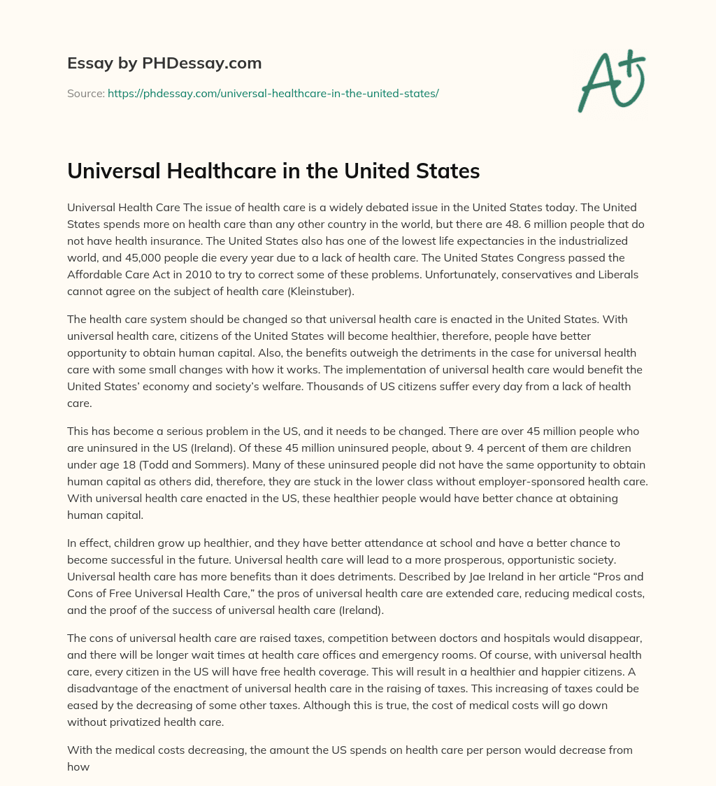Universal Healthcare in the United States essay