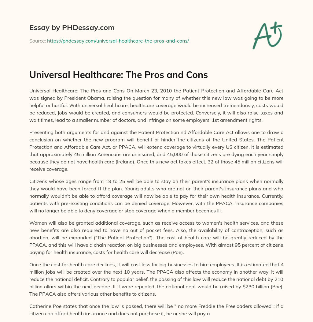 pros and cons of universal health care essay