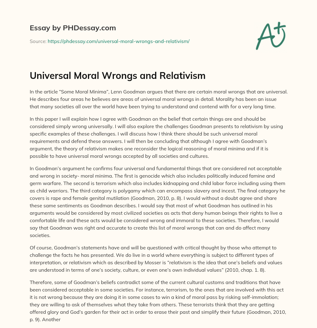 Universal Moral Wrongs and Relativism essay