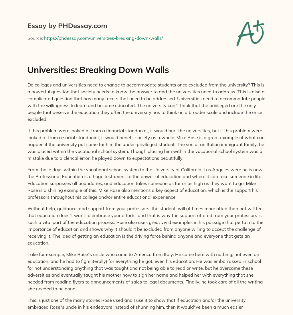 Universities: Breaking Down Walls essay
