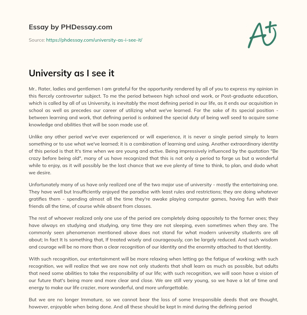 University as I see it essay