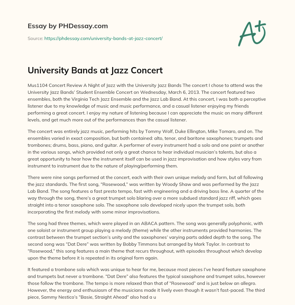 University Bands at Jazz Concert essay