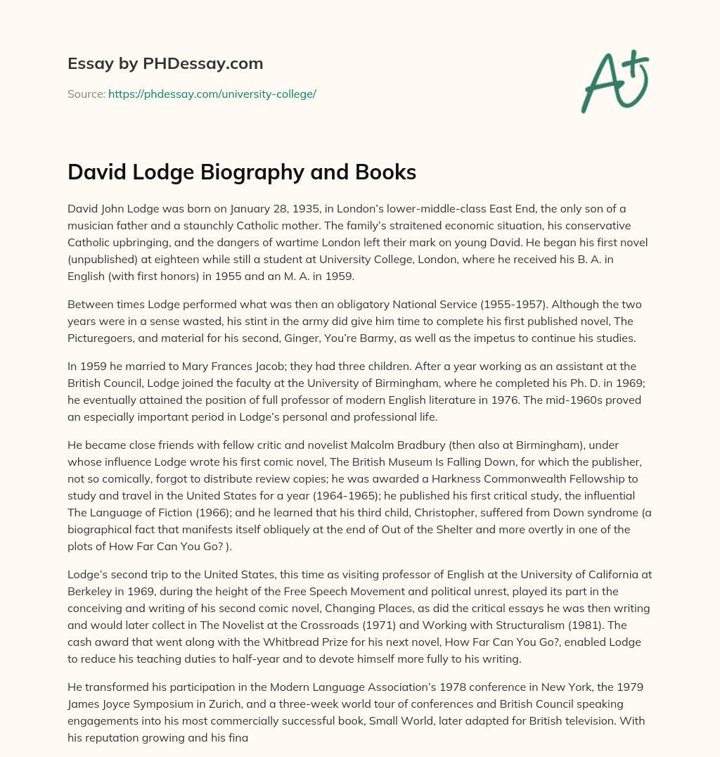 David Lodge Biography and Books essay