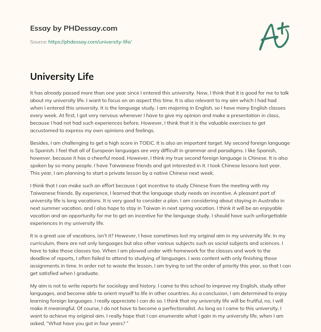 University Life 500 Words PHDessay