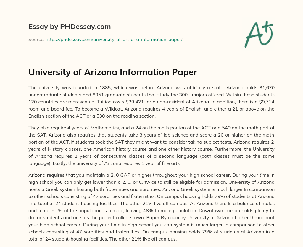 essay for university of arizona