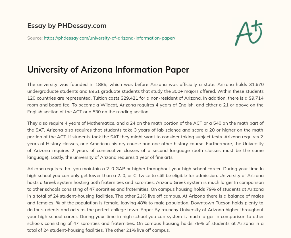 University of Arizona Information Paper essay