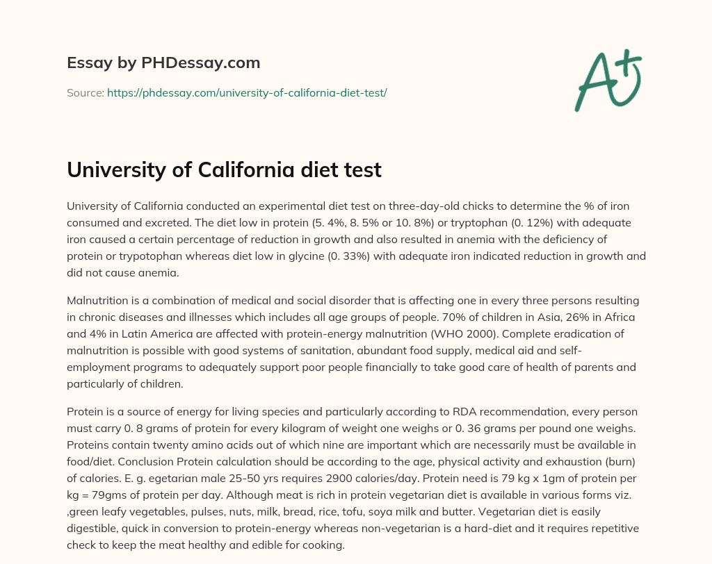 University of California diet test essay