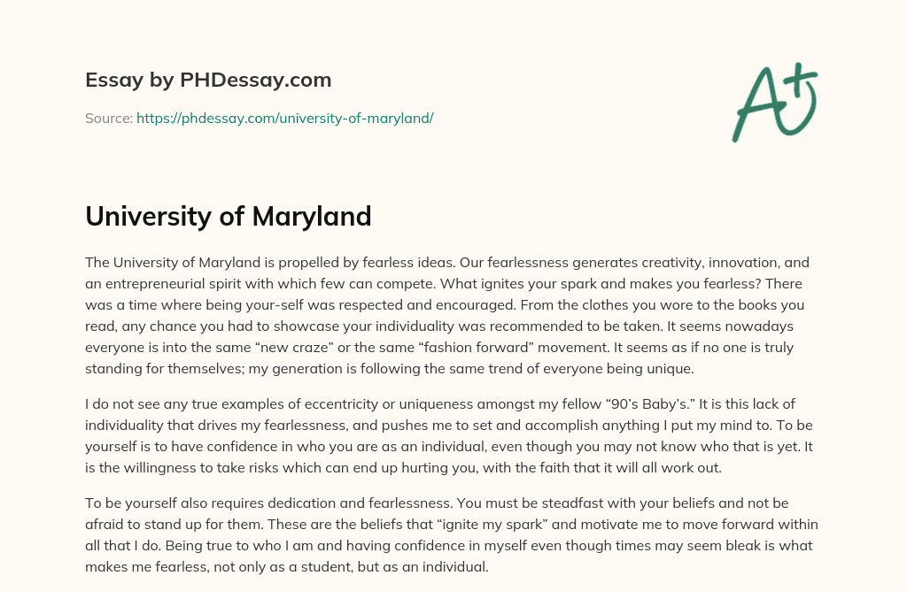 University of Maryland essay