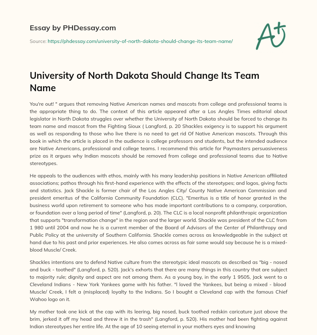 University of North Dakota Should Change Its Team Name essay