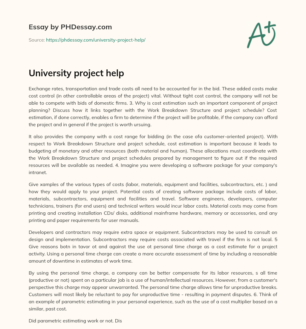 University project help essay