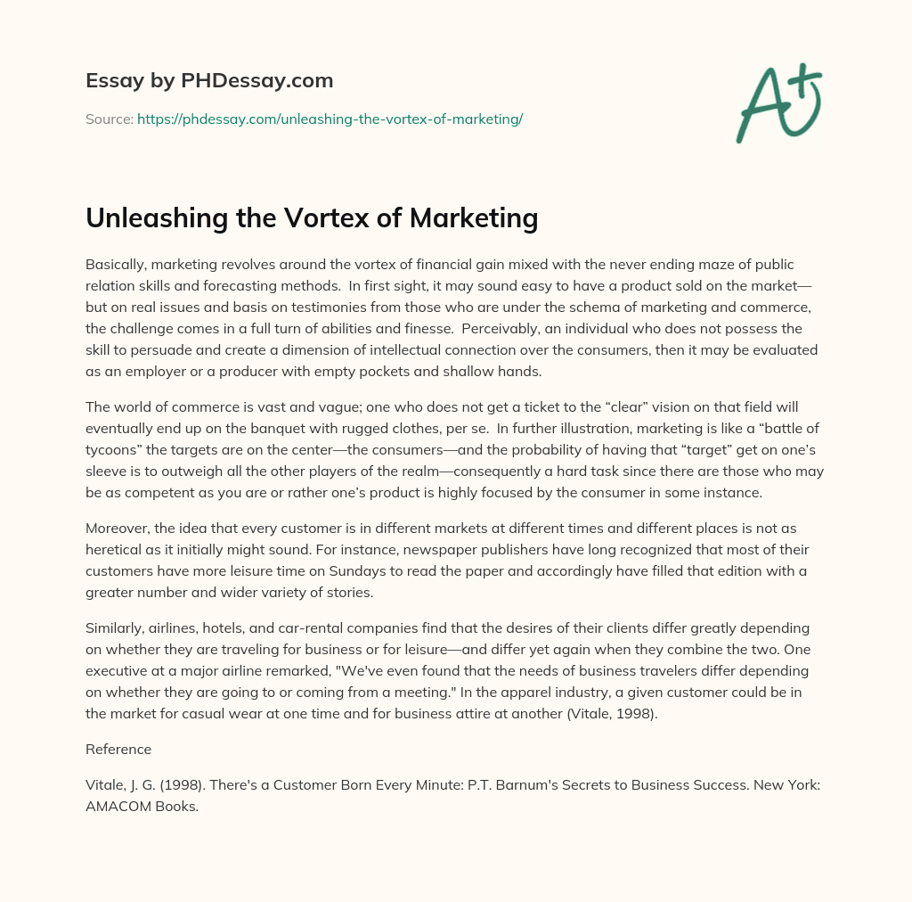 Unleashing the Vortex of Marketing essay