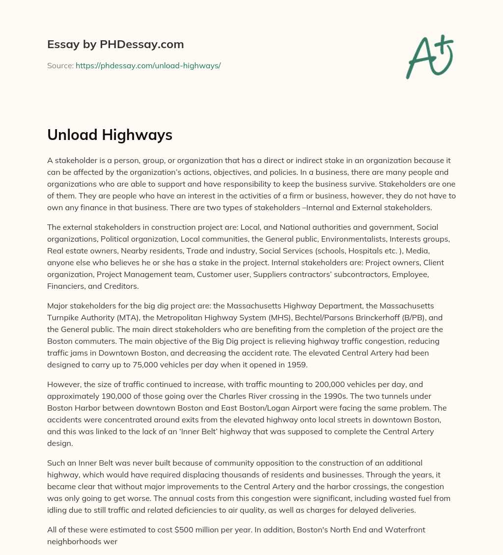 Unload Highways essay