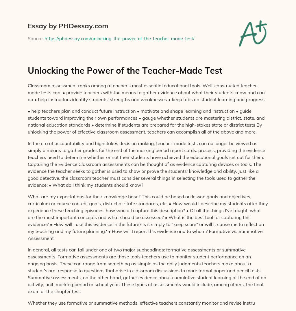 Unlocking the Power of the Teacher-Made Test essay