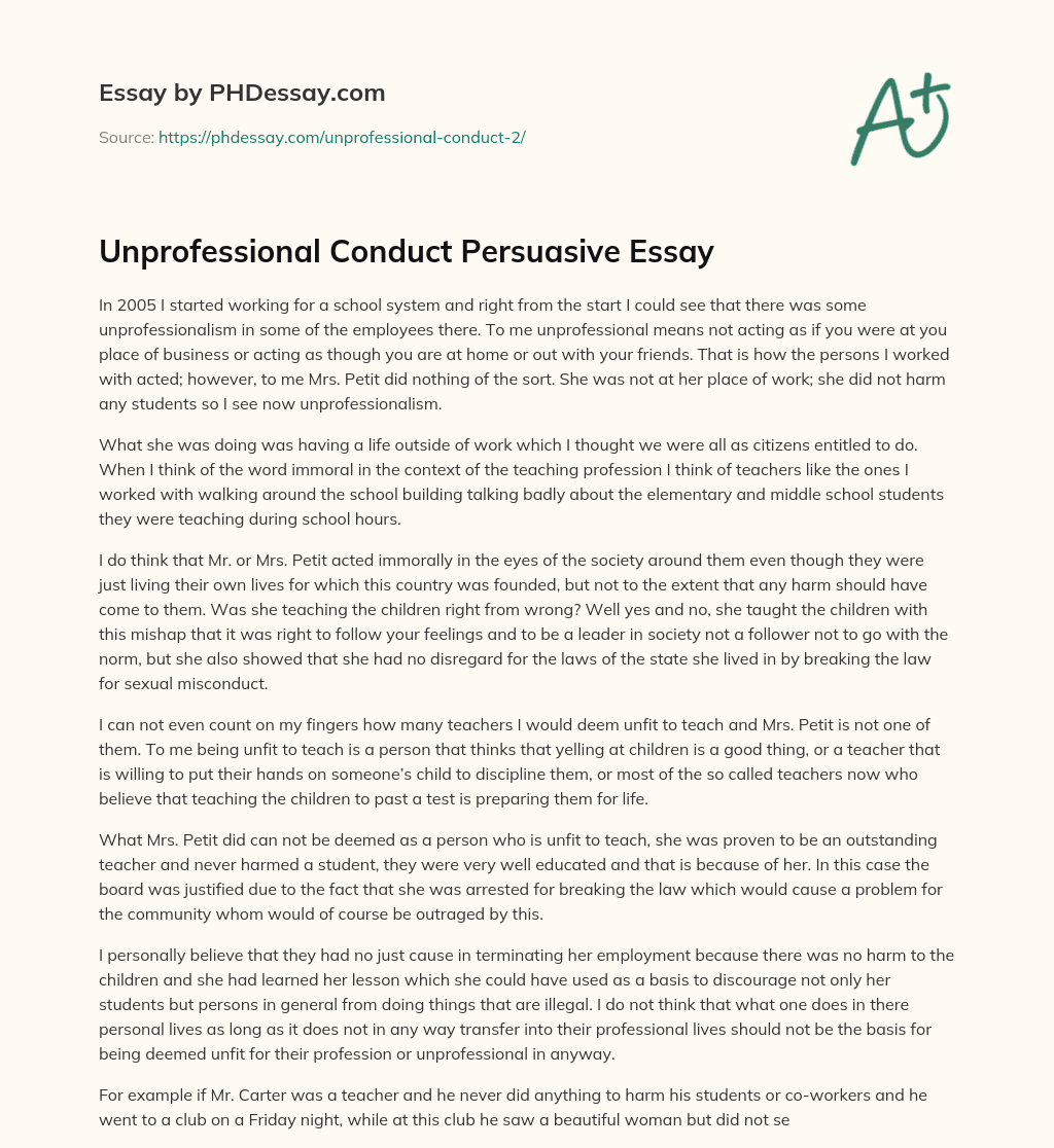 Unprofessional Conduct Persuasive Essay essay