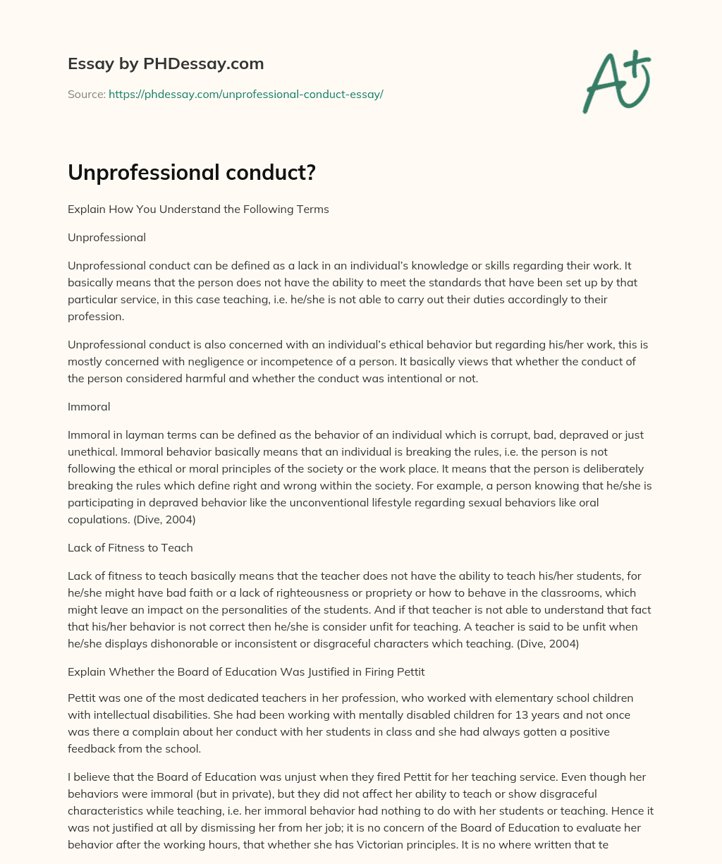 Unprofessional conduct? essay