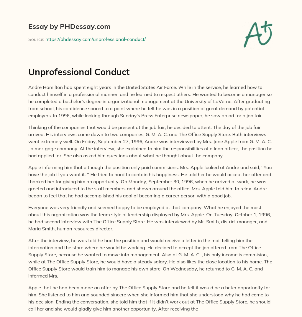 Unprofessional Conduct essay