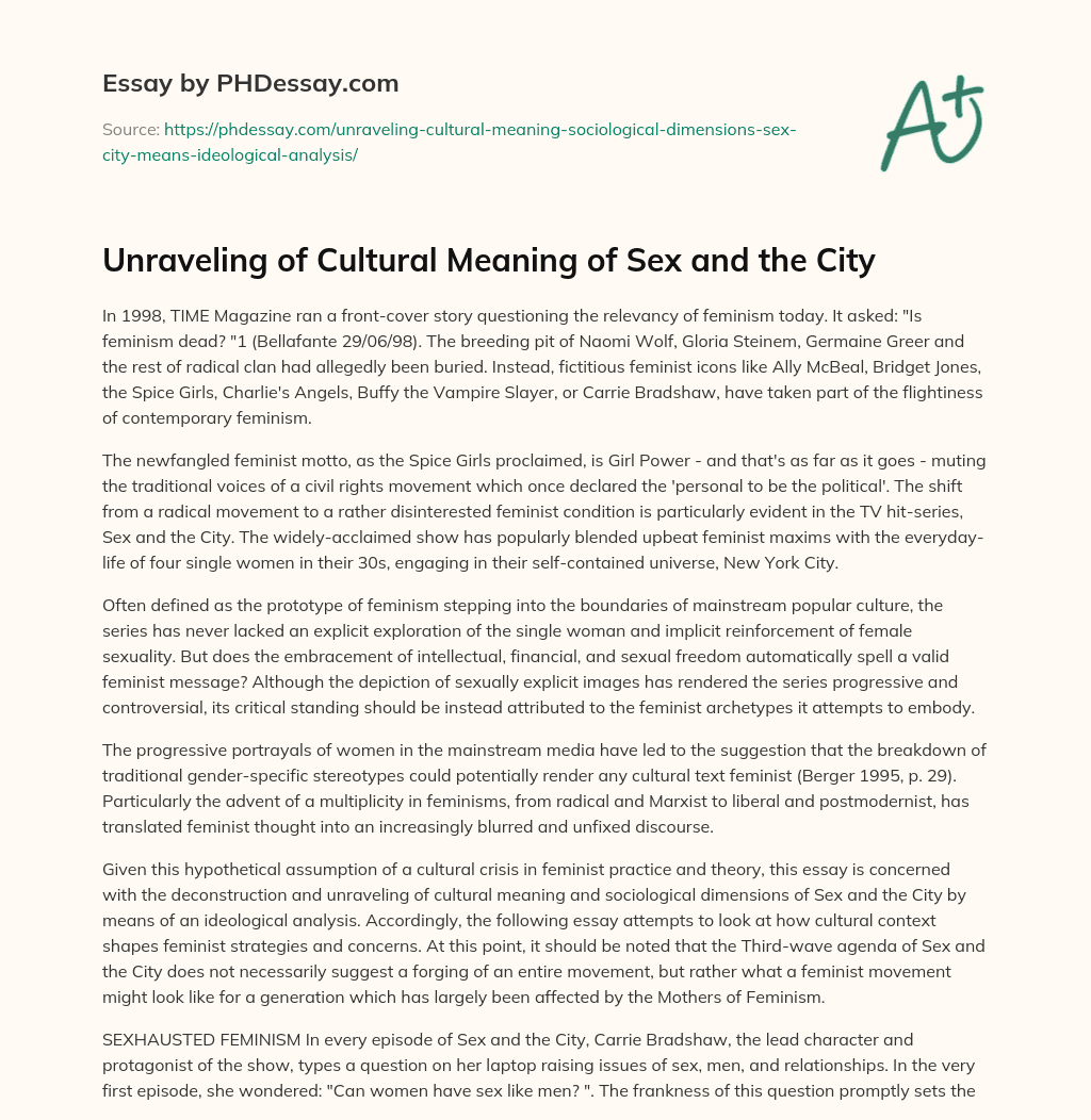 Unraveling of Cultural Meaning of Sex and the City essay
