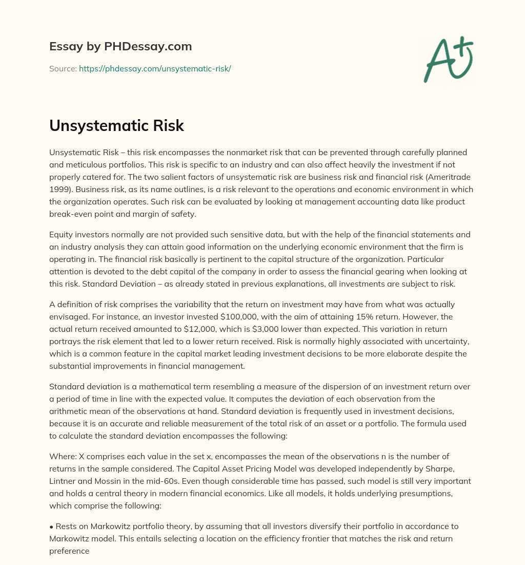 Unsystematic Risk essay