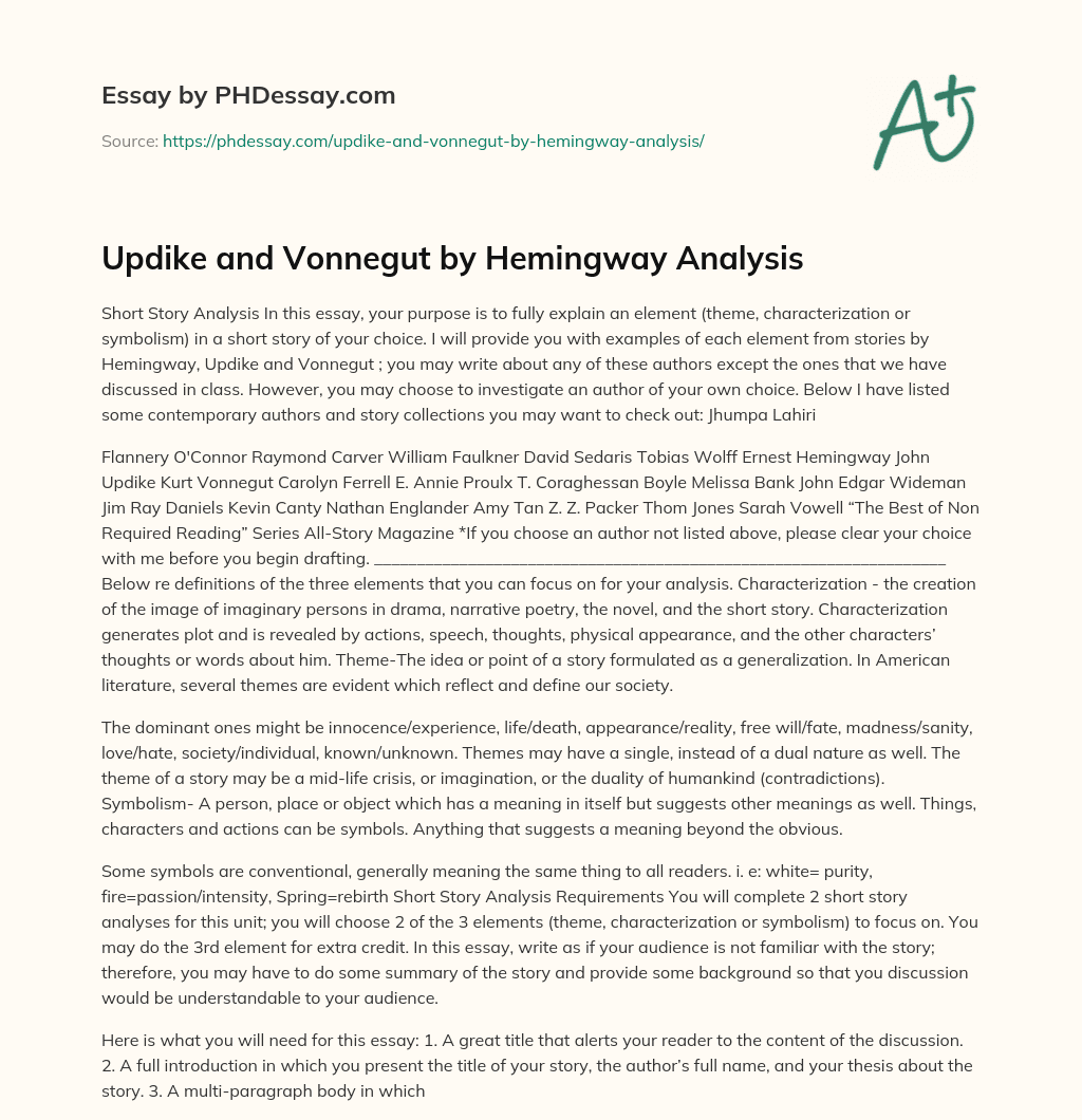 Updike and Vonnegut by Hemingway Analysis essay