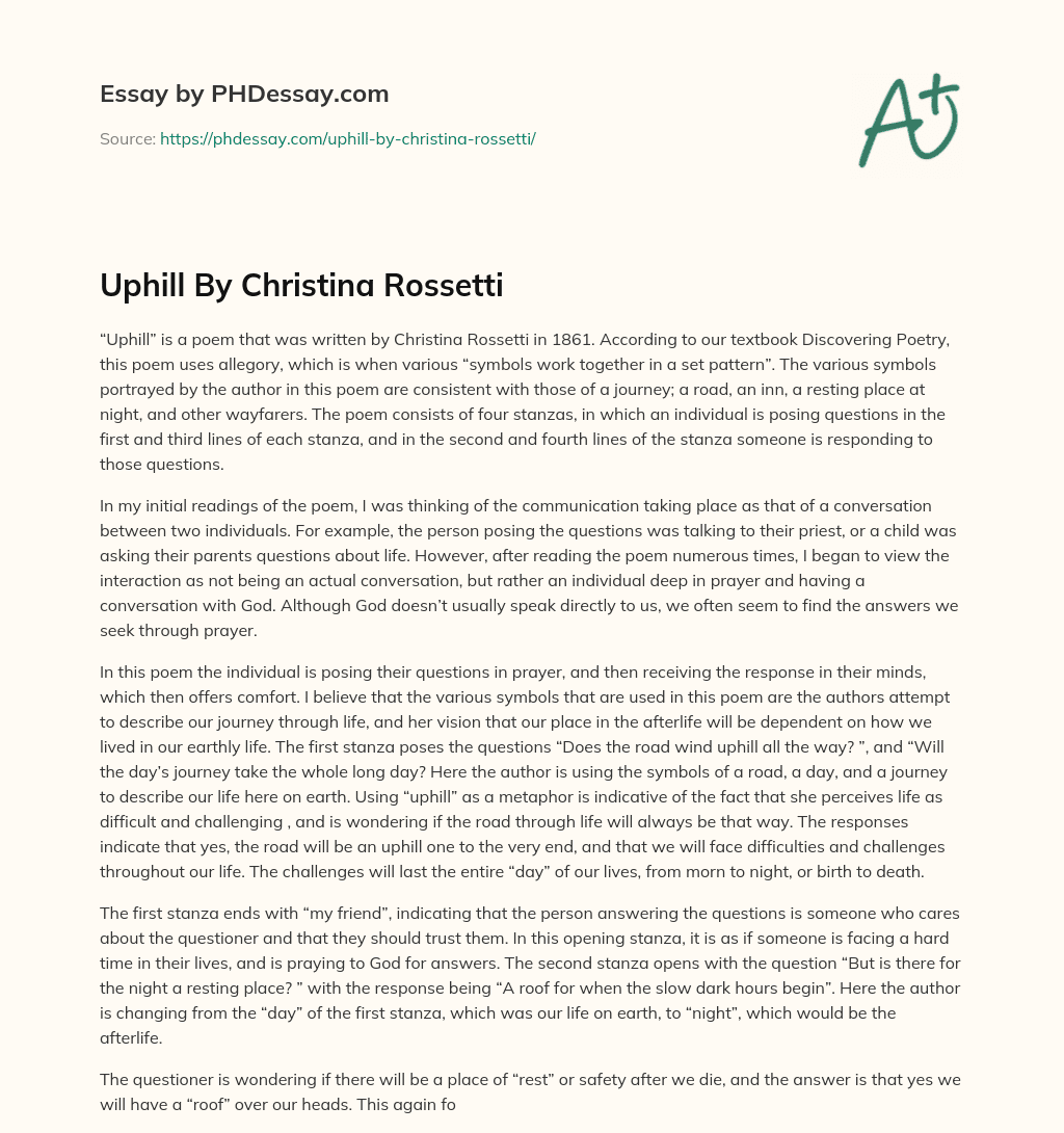 Uphill By Christina Rossetti essay